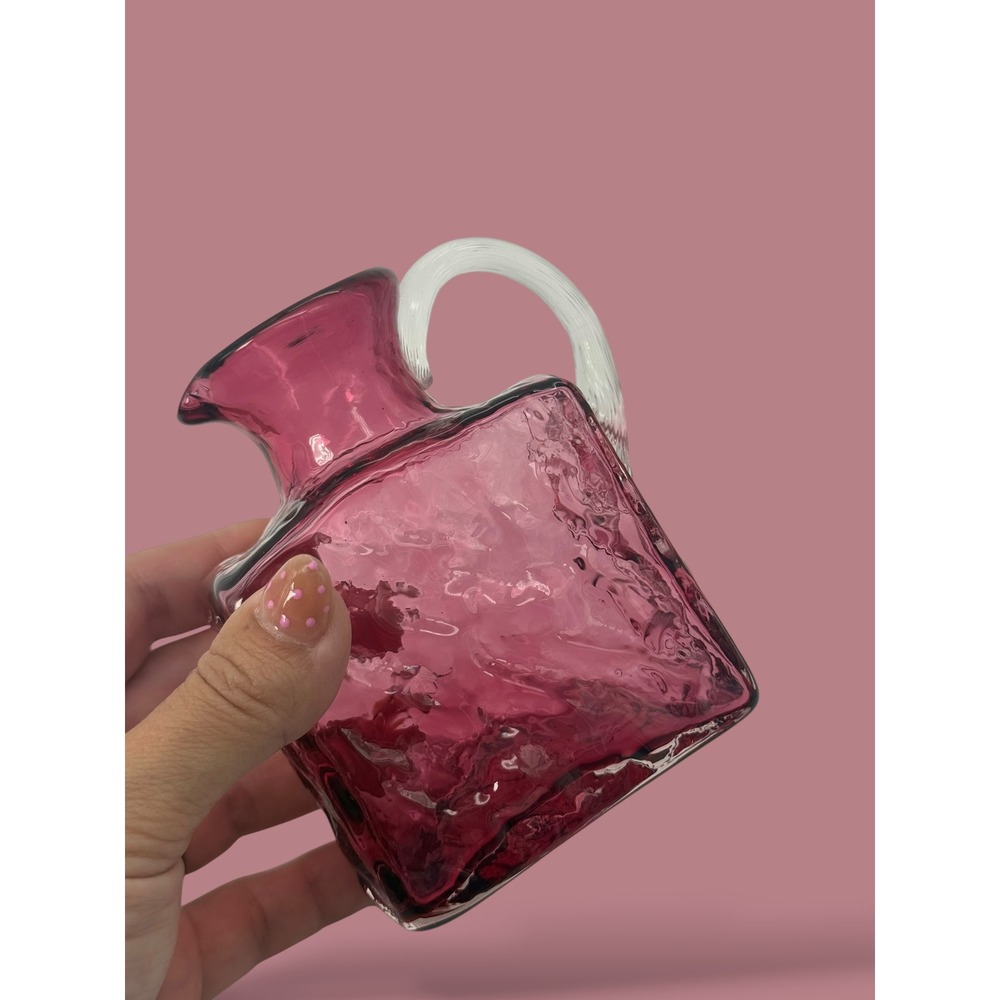 Vintage Cranberry Art Glass Mini Pitcher |Textured Hand Blown Glass Bud Vase